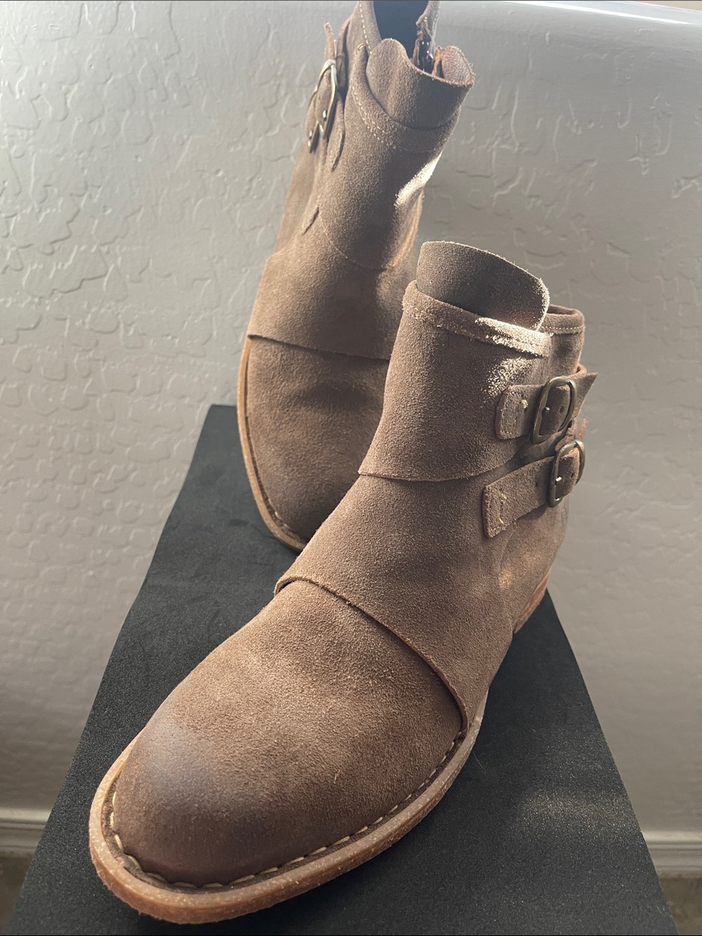 Born Tan Suede Double-Buckle Ankle Booties